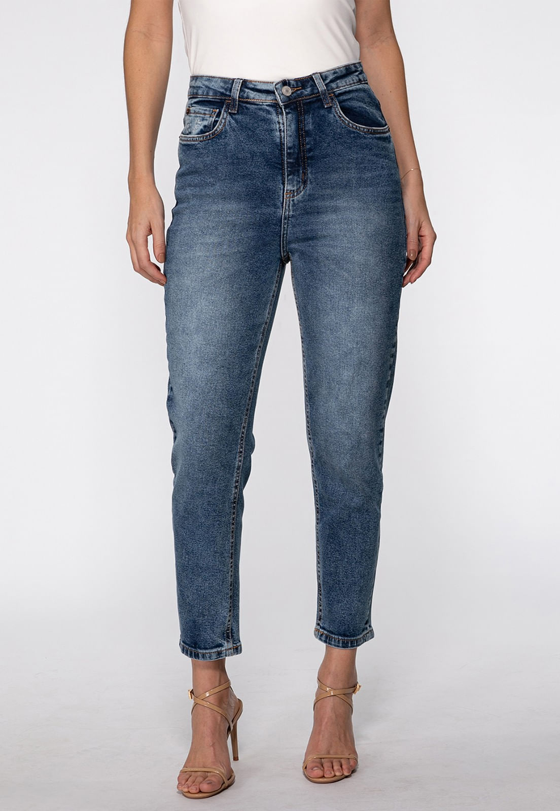 Calça Mom Jeans Cintura Alta Azul - Imagem 19