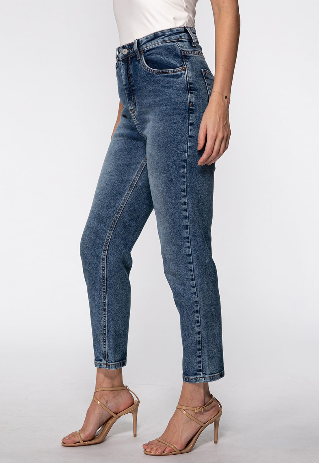 Calça Mom Jeans Cintura Alta Azul - Imagem 58