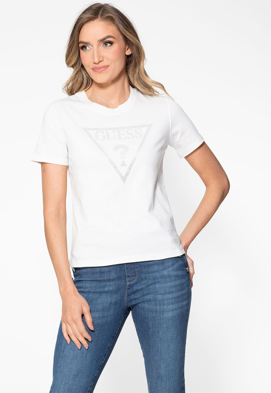 T-shirt Guess Triangulo Hot Fix Cristal Bege - Imagem 26