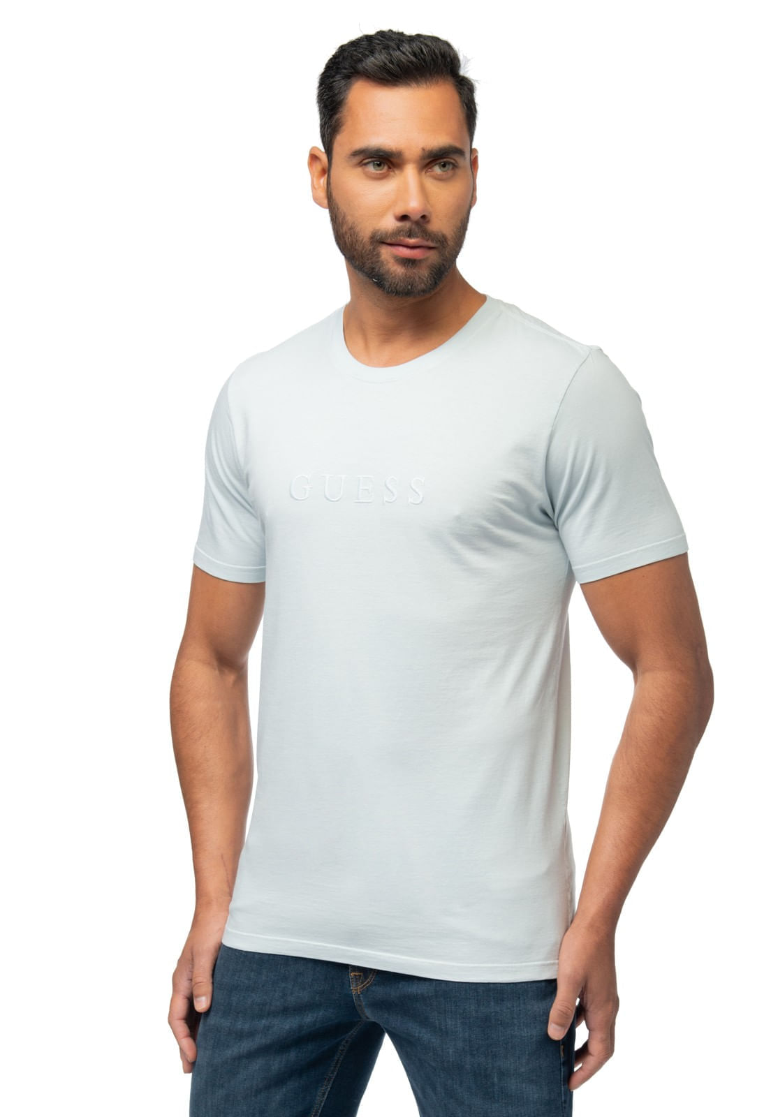 Camiseta Logo Bordado Guess Azul Claro - Imagem 14