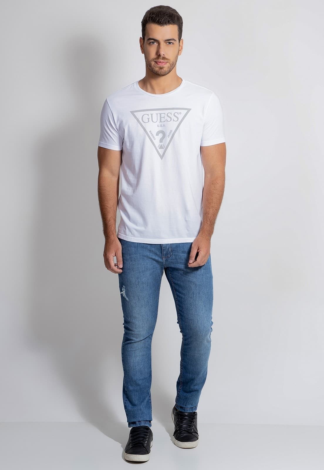 Calça Jeans Straight Puídos Guess Azul - Imagem 47