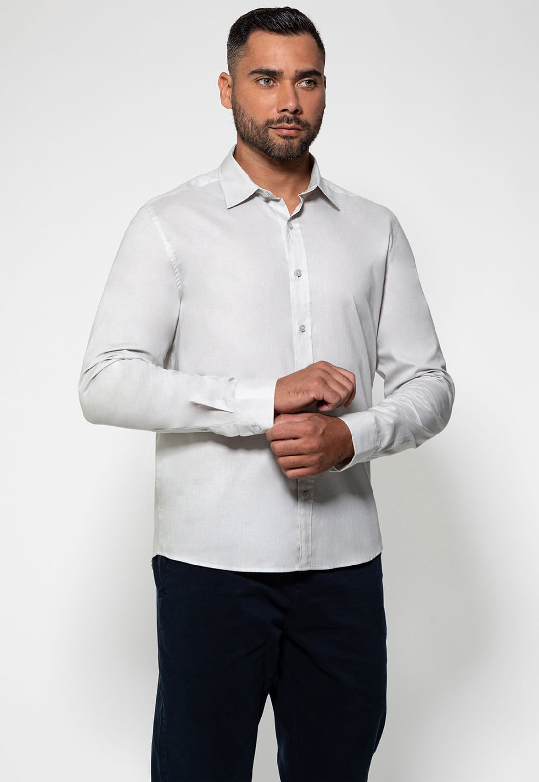 Camisa Social Basica M/l Branco - Imagem 5