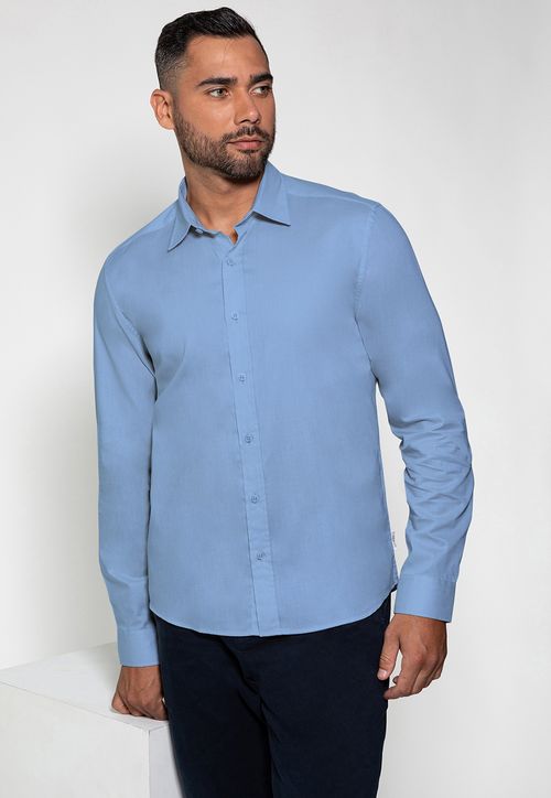 Camisa Guess Basica Manga Longa Azul Claro