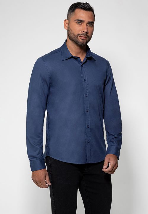 Camisa Guess Basica M/l Azul