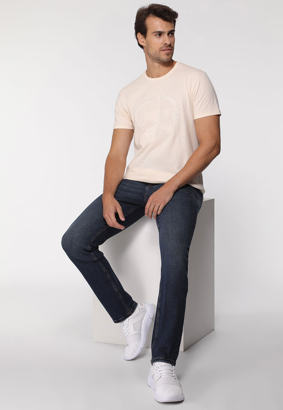 Calça Jeans Slim Straight Azul Escuro - Imagem 44