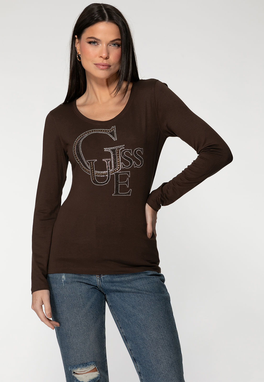 Camiseta Manga Longa GUESS Hotfix Marrom - Imagem 30
