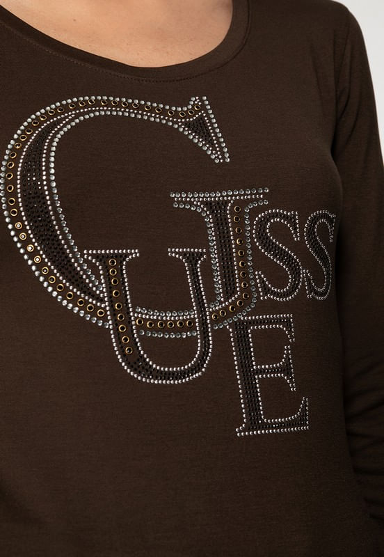 Camiseta Manga Longa GUESS Hotfix Marrom - Imagem 21