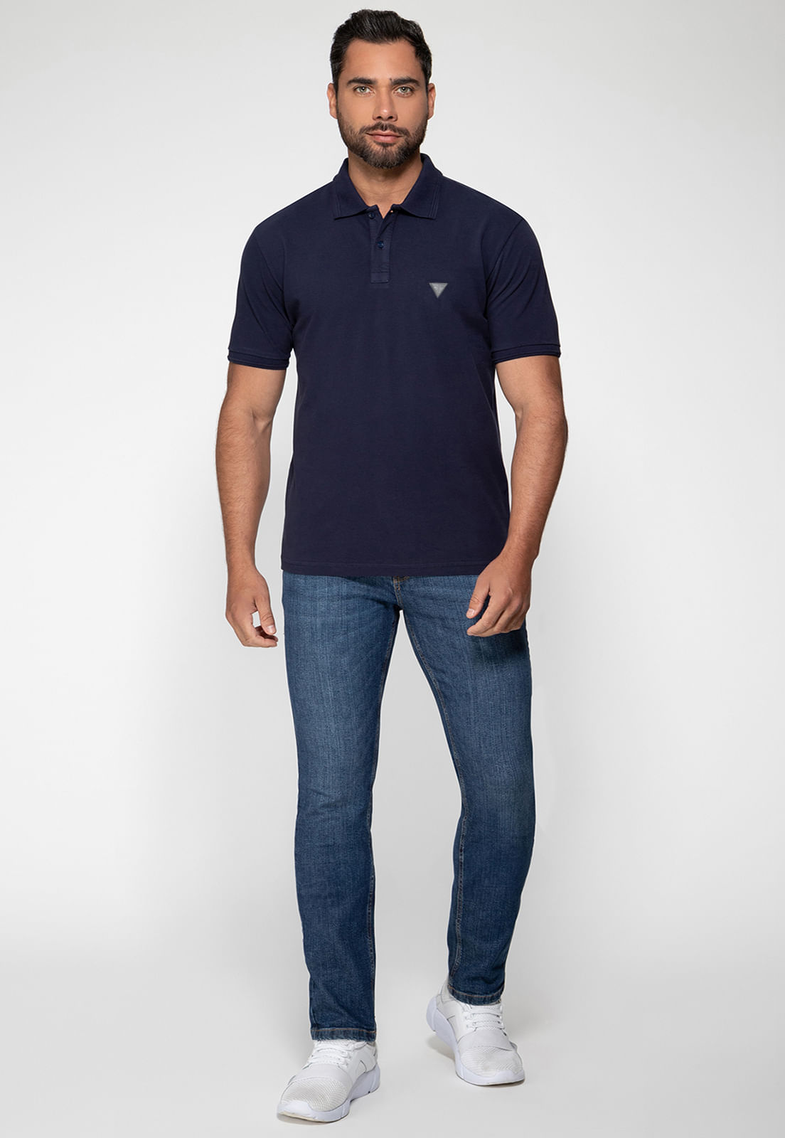 Camisa Polo Guess Silk Gola Azul Escuro - Imagem 44