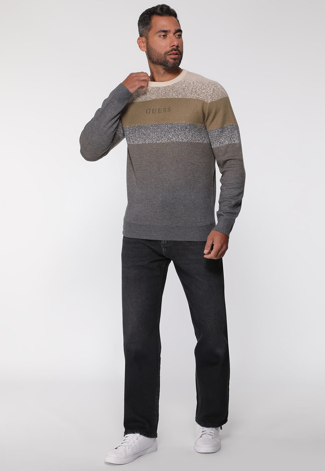 Suéter de Tricot Listras Cinza - Imagem 28