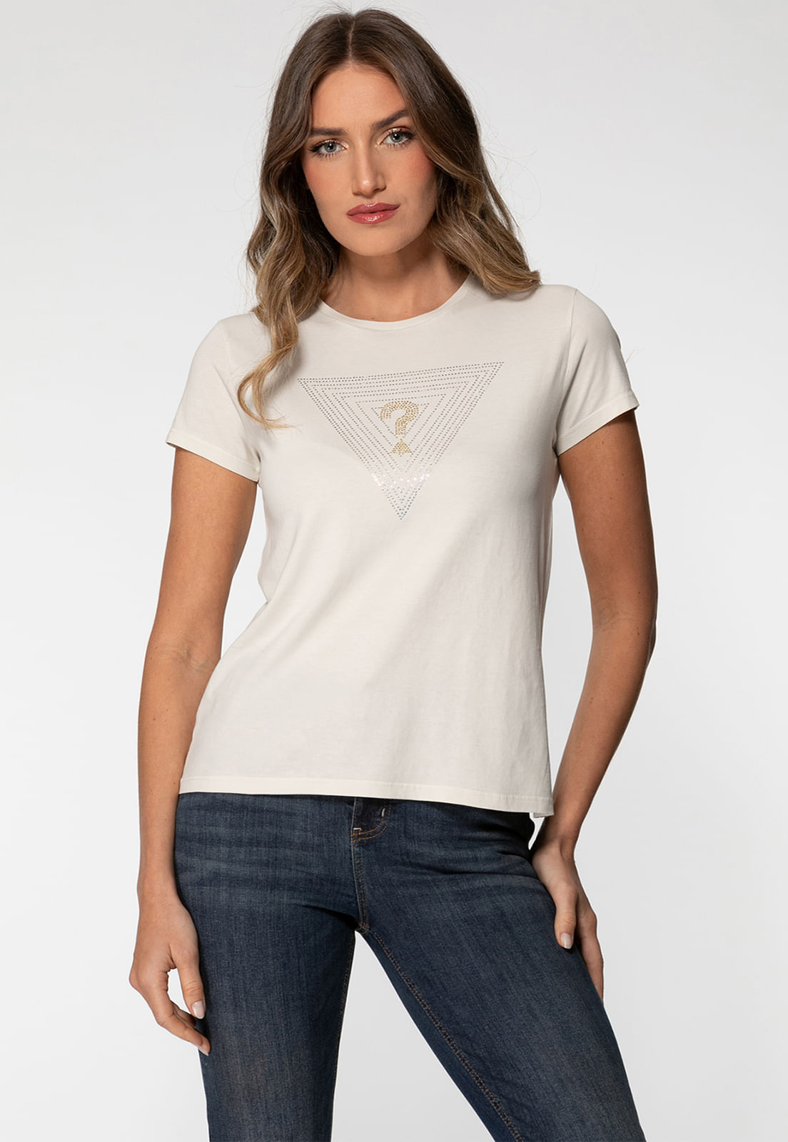 Camiseta Guess Triangs Hot Fix Off White - Imagem 11