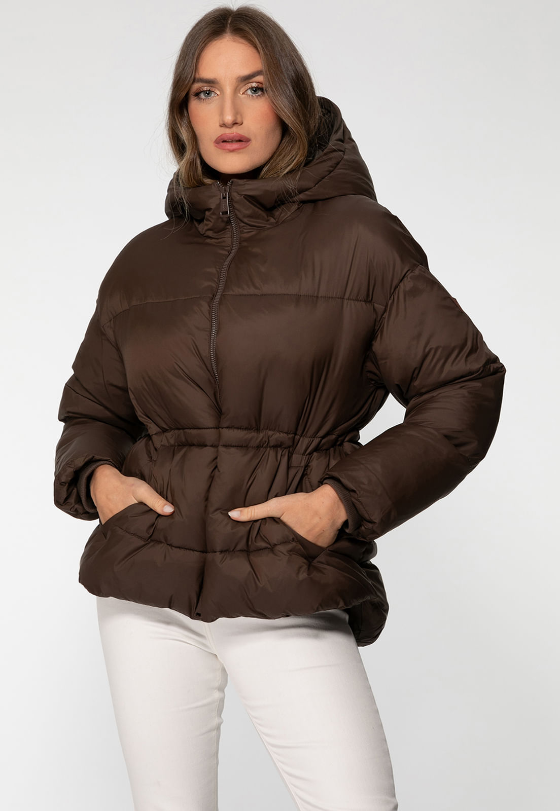 Jaqueta Guess Puffer Acinturada Marrom - Imagem 24
