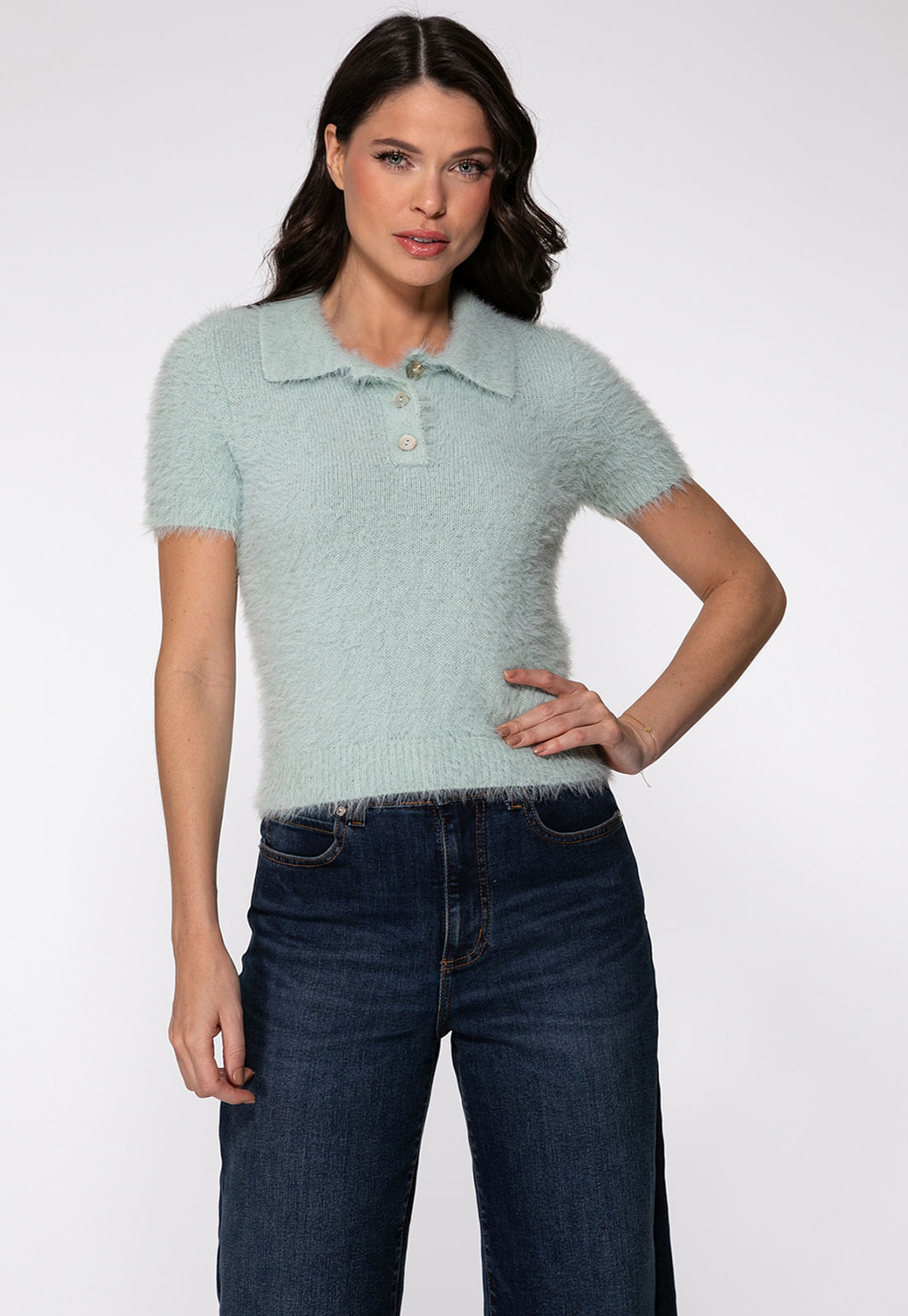 Camisa Polo de Tricot Pelinhos Verde Claro - Imagem 22