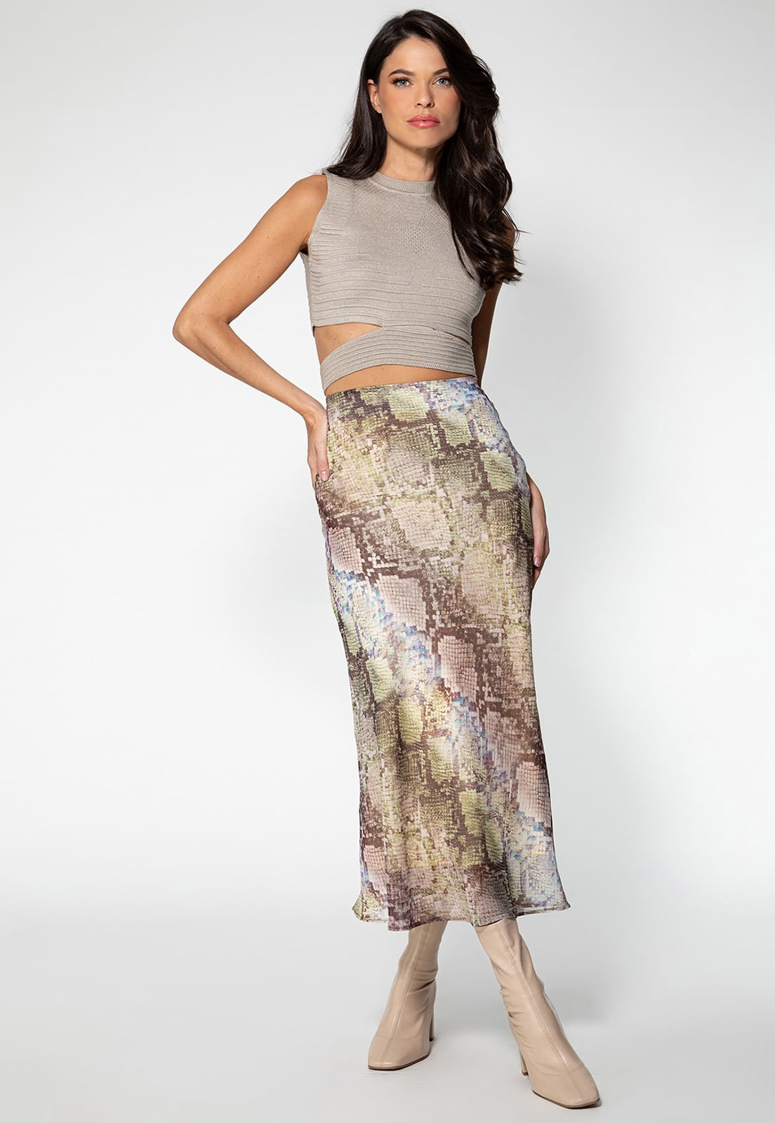 Saia Longa Glam Snake Guess Marrom - Imagem 56