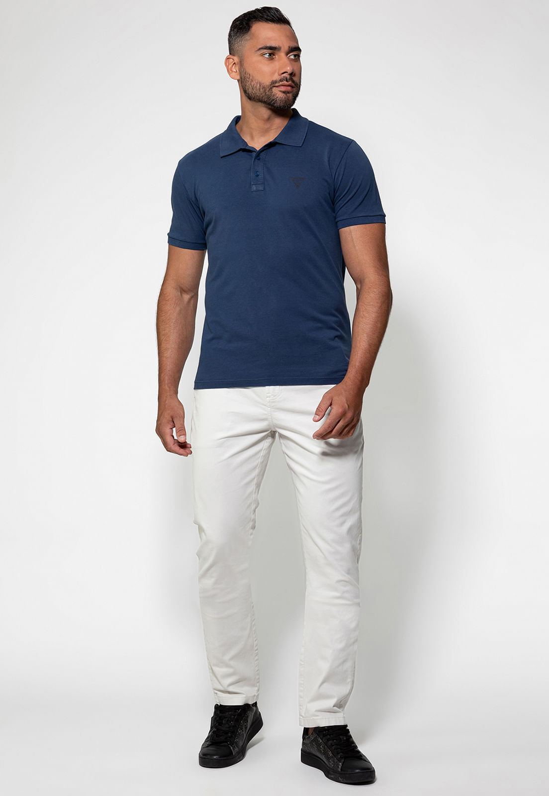 Camisa Polo Silk Triangulo Pq Puff Guess Azul Escuro - Imagem 37