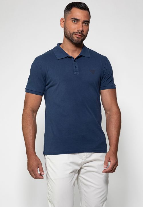 Camisa Polo Silk Triangulo Pq Puff Guess Azul Escuro