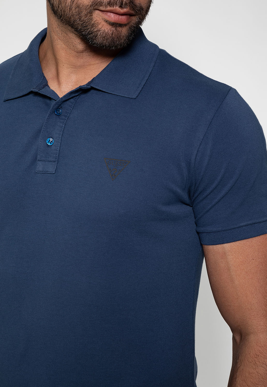 Camisa Polo Silk Triangulo Pq Puff Guess Azul Escuro - Imagem 13