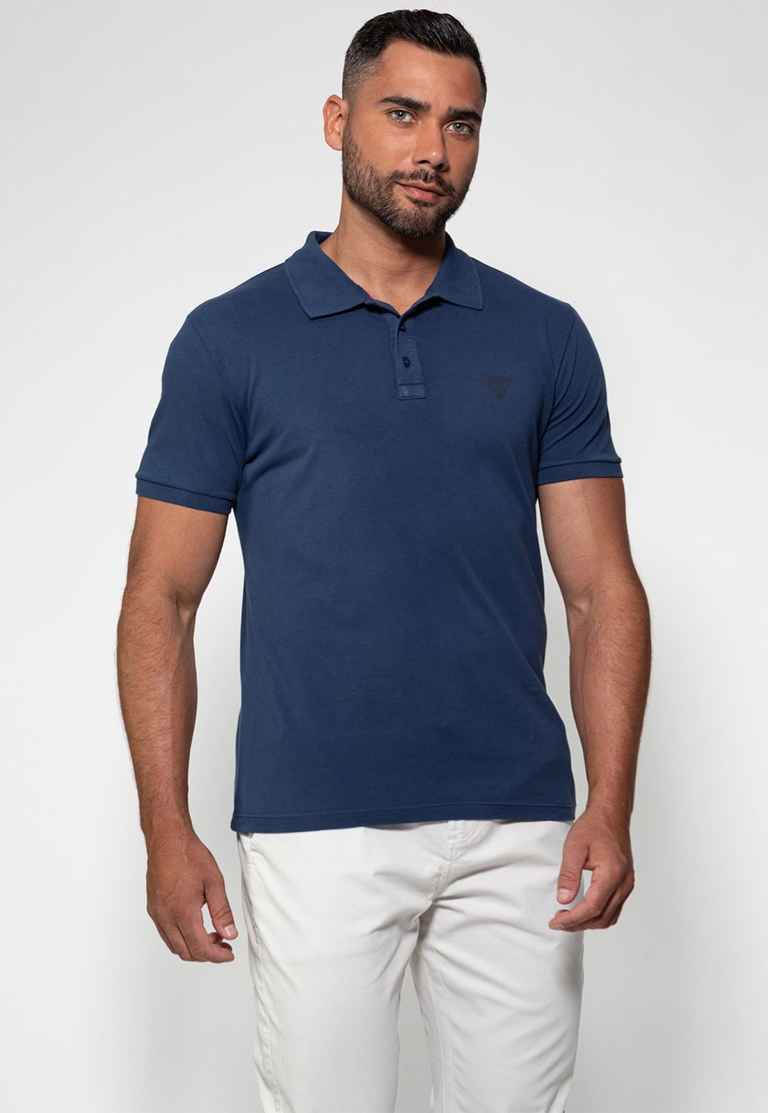 Camisa Polo Silk Triangulo Pq Puff Guess Azul Escuro - Imagem 41