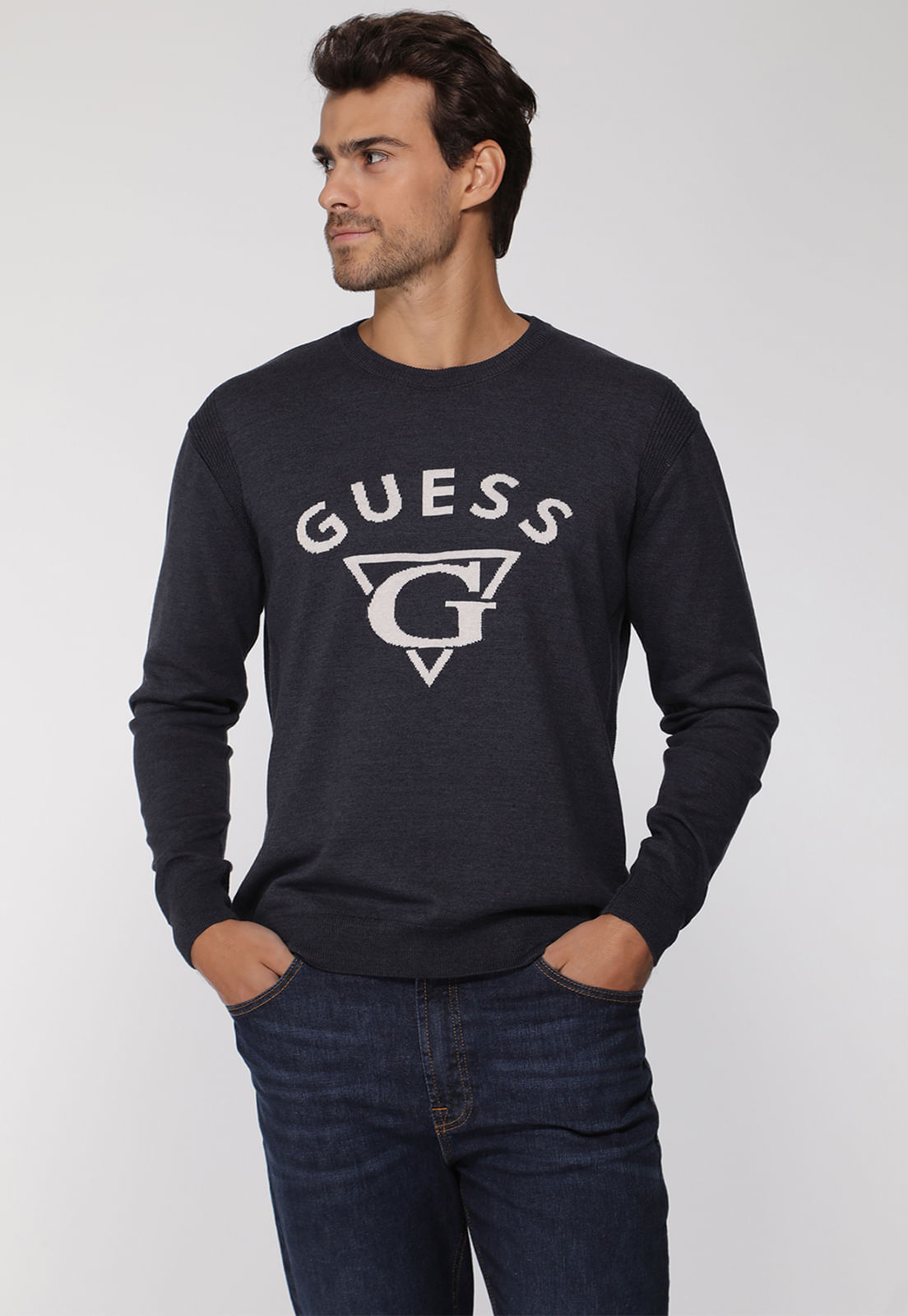 Blusa de Tricot Guess Triangulo G Azul Escuro - Imagem 6