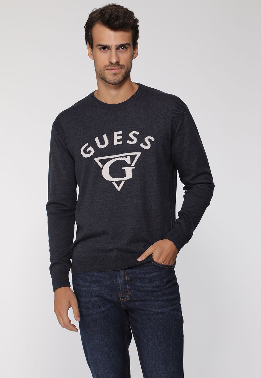 Blusa de Tricot Guess Triangulo G Azul Escuro - Imagem 33