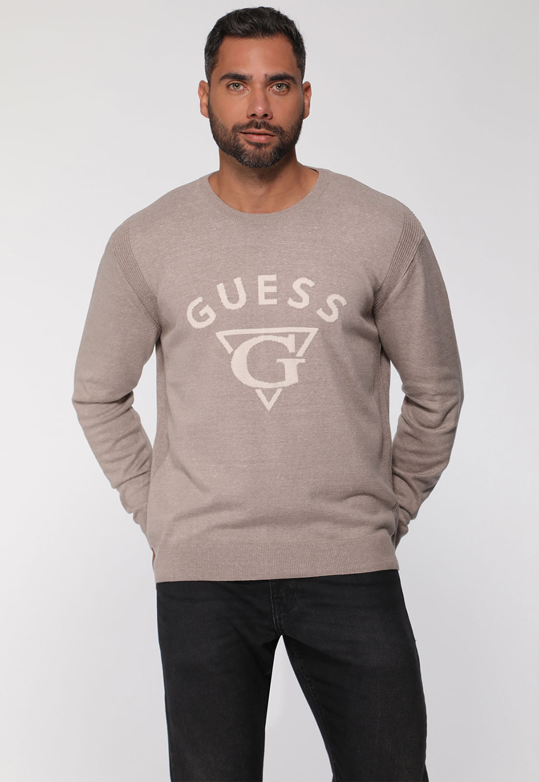 Blusa de Tricot Guess Triangulo G Bege