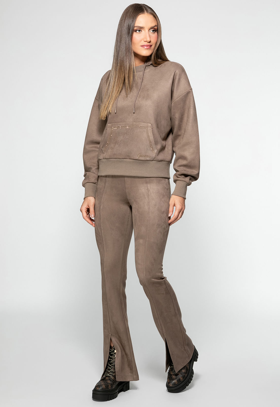 Calça Suede Eco Fenda Bege - Imagem 34