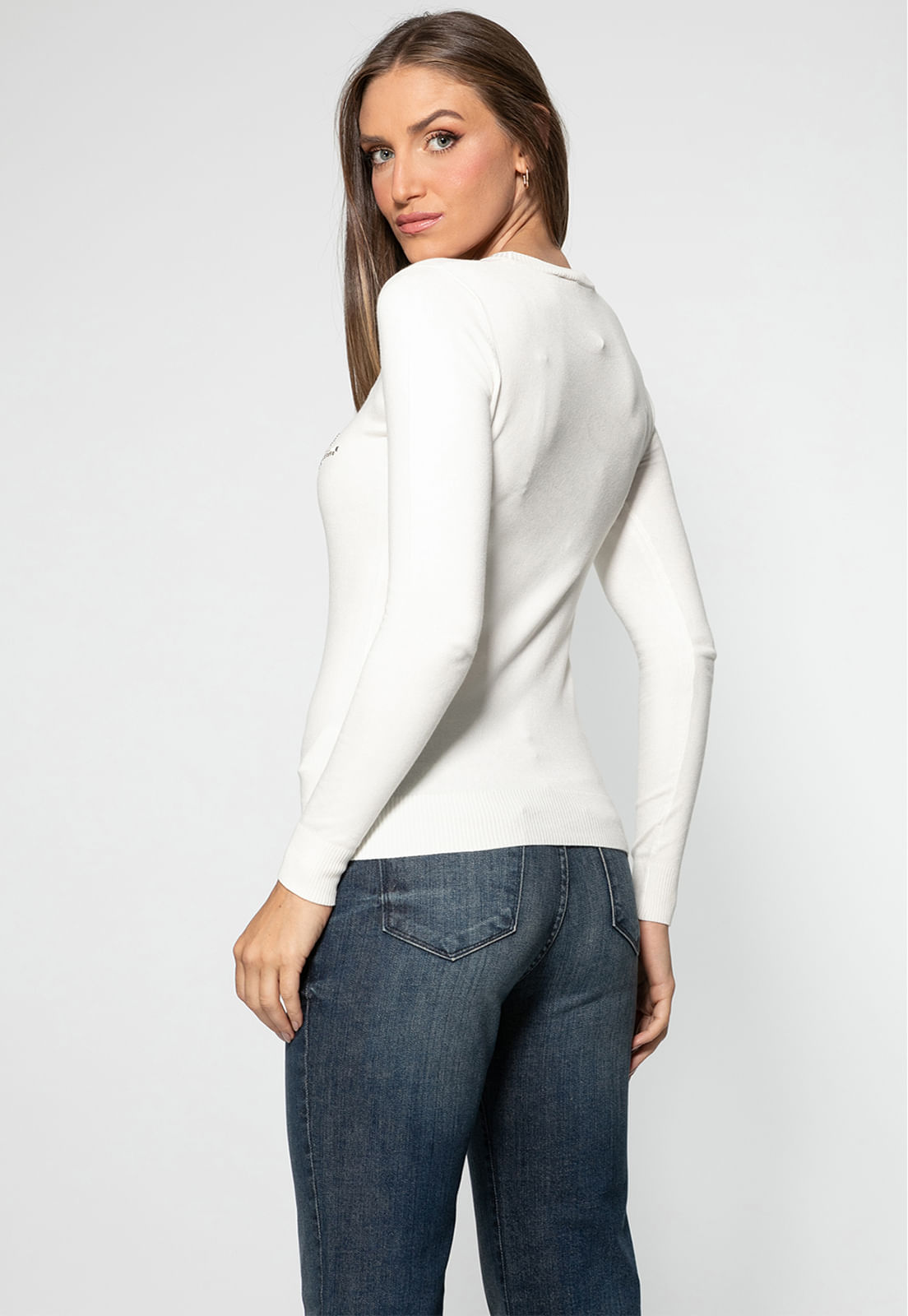 Blusa de Tricot Bordada Eco Off White - Imagem 4