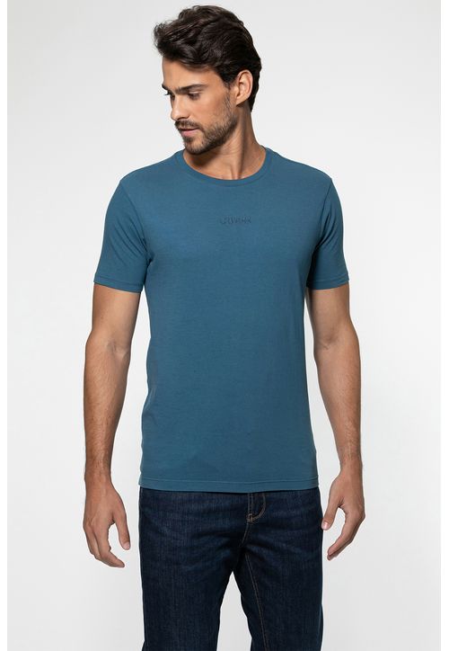Camiseta Guess Bordado Centro Azul Petróleo