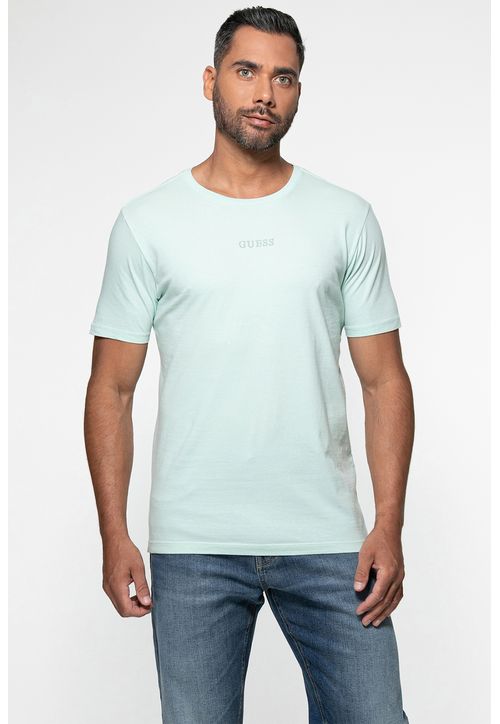 Camiseta Guess Bordado Centro Azul Claro