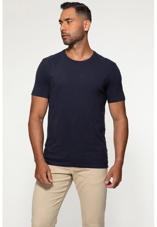 Camiseta Guess Bordado Pq Centro Azul Escuro
