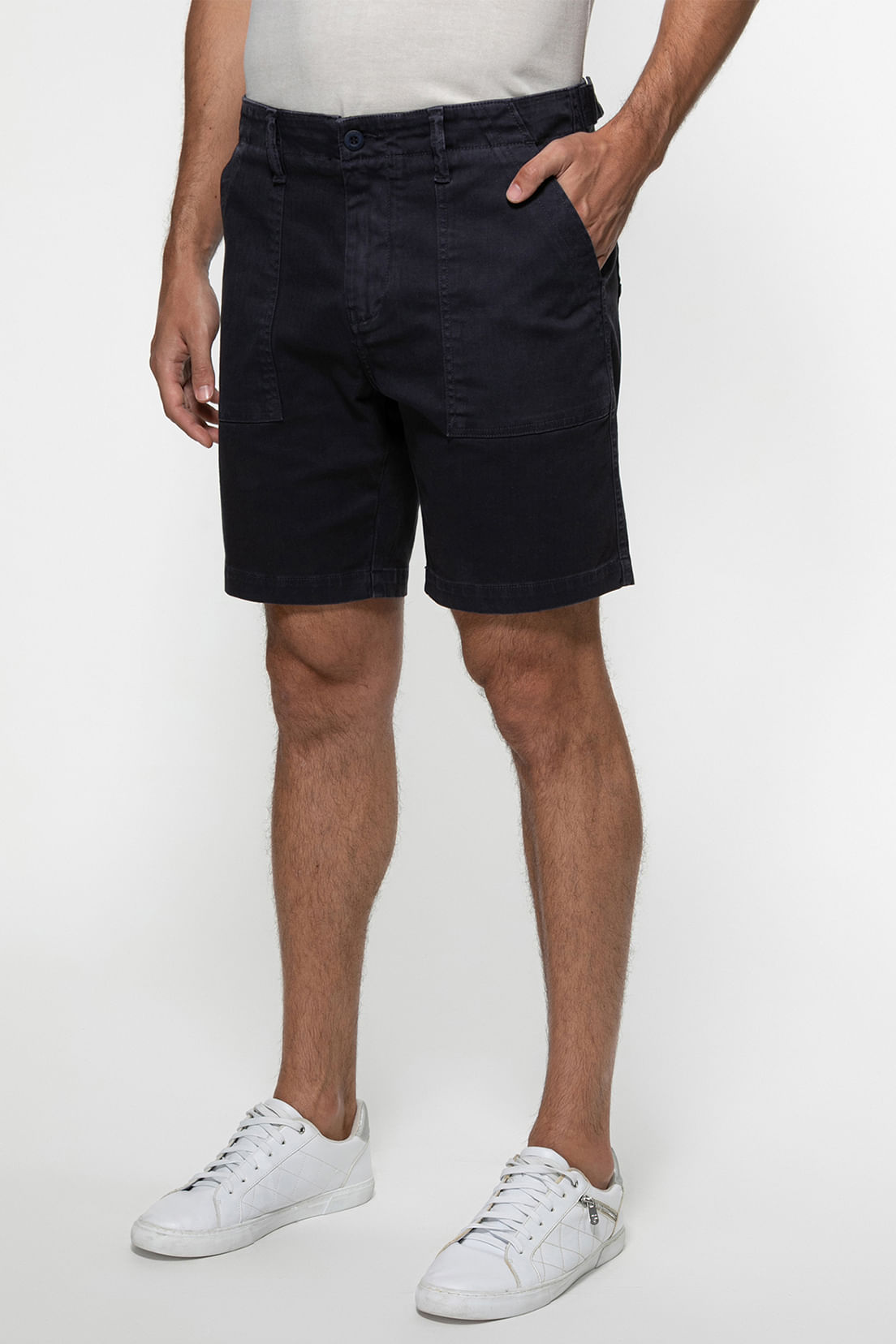 Bermuda Sarja Espinha de Peixe Azul Escuro - Imagem 11