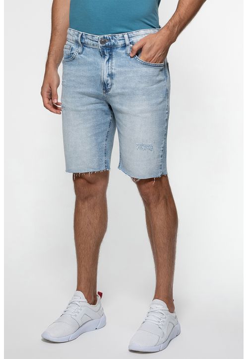 Bermuda Jeans Puídos Barra A Fio Azul Claro