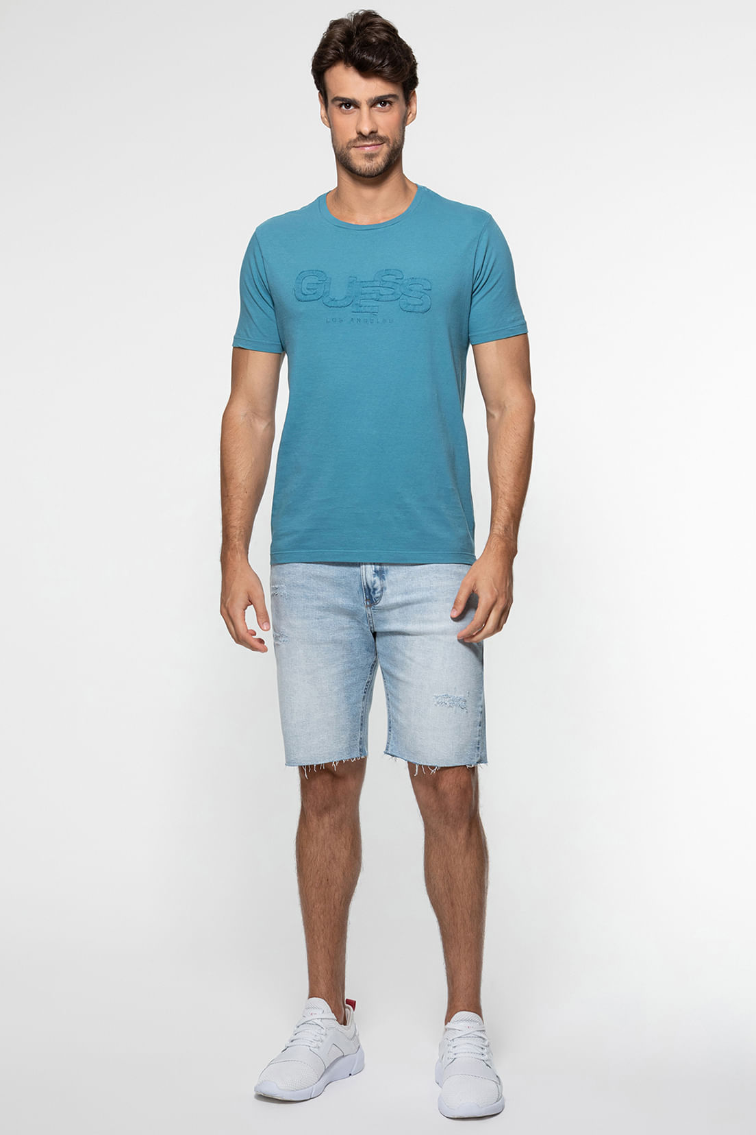 Bermuda Jeans Puídos Barra A Fio Azul Claro - Imagem 27