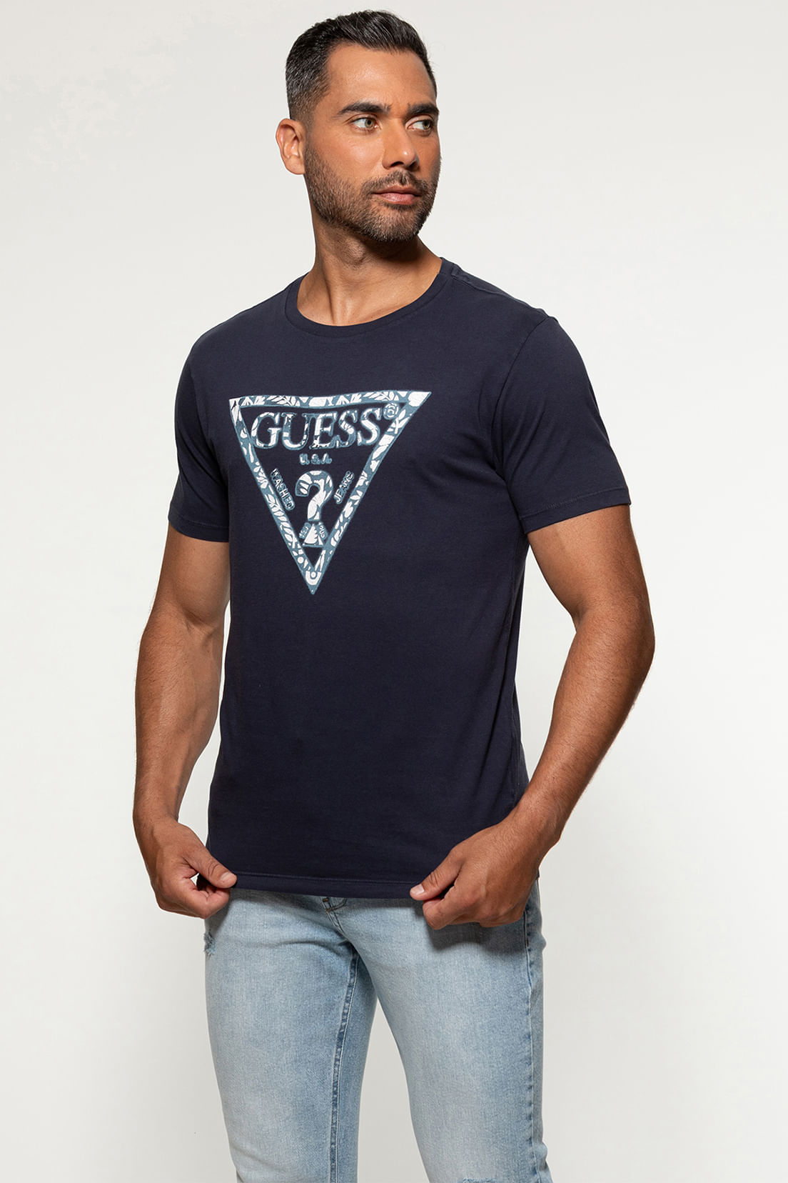Camiseta Logo Folhas Azul Escuro