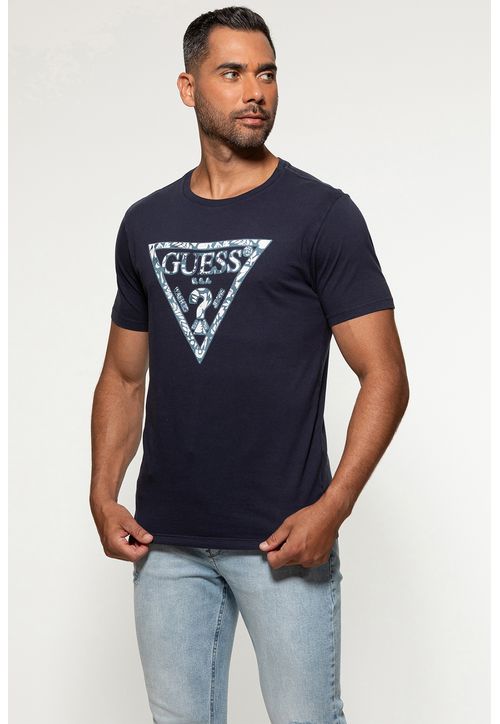 Camiseta Logo Folhas Azul Escuro