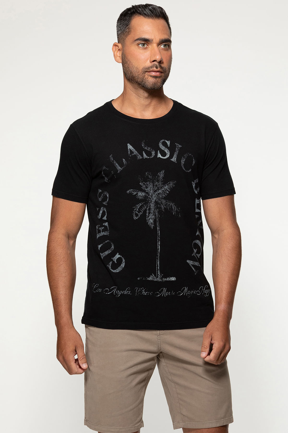 Camiseta Guess Silk Palmeira Preto