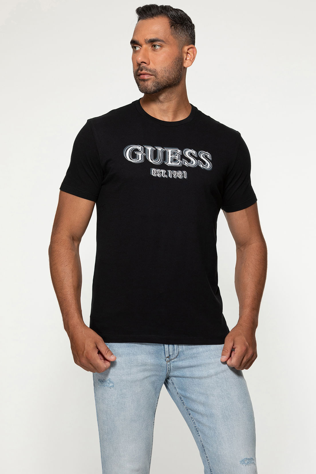 Camiseta Silk Bordado Guess Preto