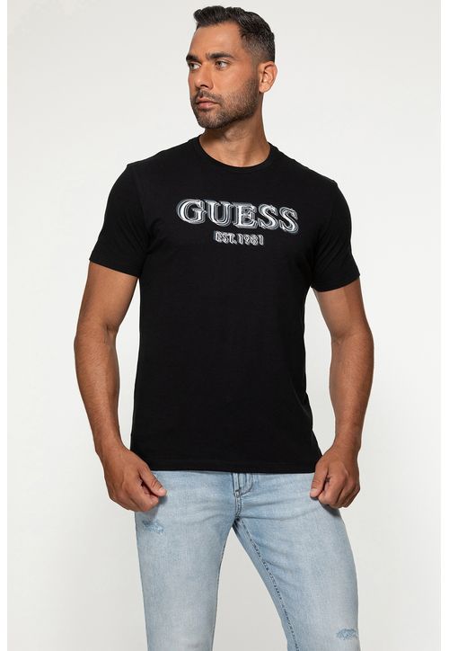 Camiseta Silk Bordado Guess Preto