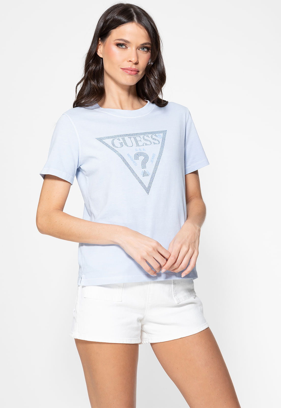 T-shirt Guess Triangulo Hot Fix Cristal Azul Claro - Imagem 44