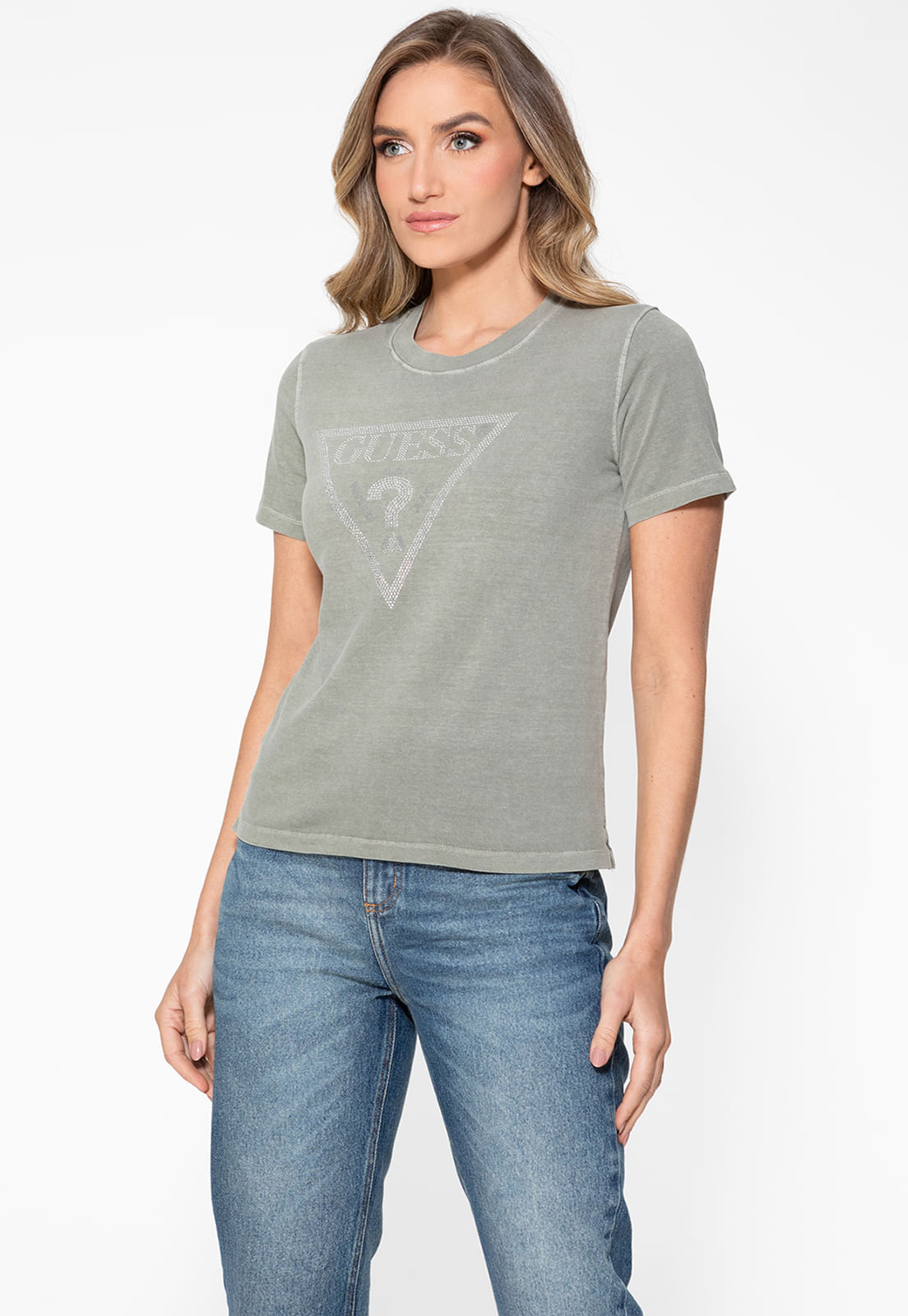 T-shirt Guess Triangulo Hot Fix Cristal Verde Escuro - Imagem 42