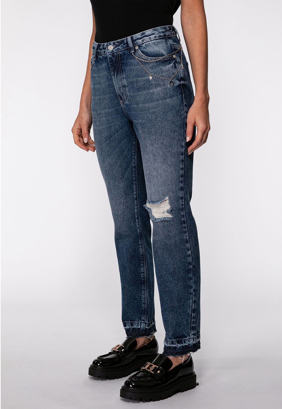 Calça Mom Jeans Correntinhas Azul - Imagem 2