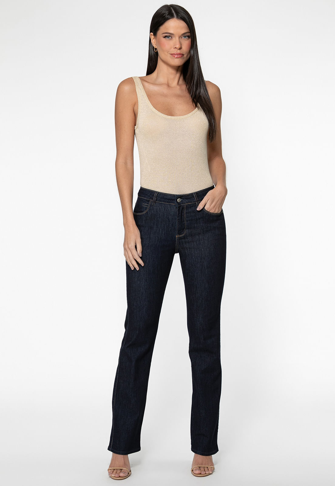 Calça Jeans Sexy Straight Leg Azul Escuro - Imagem 44