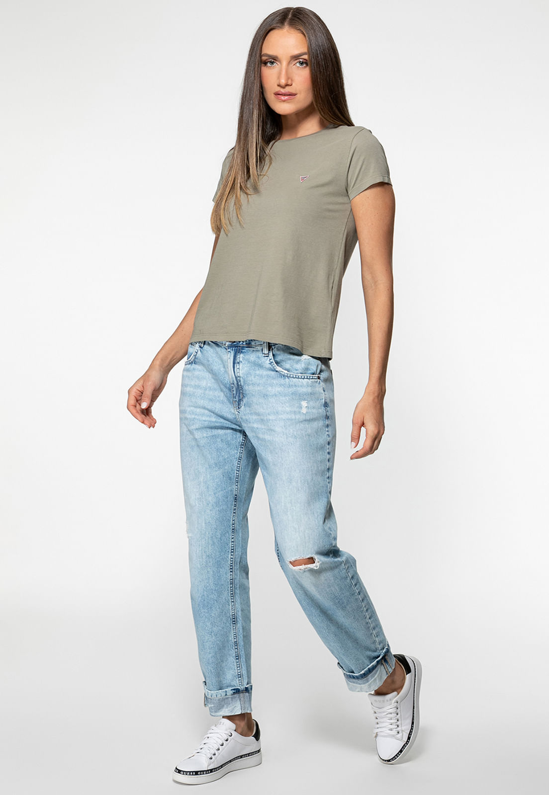 Calça Jeans Guess Boyfriend Azul Claro - Imagem 32