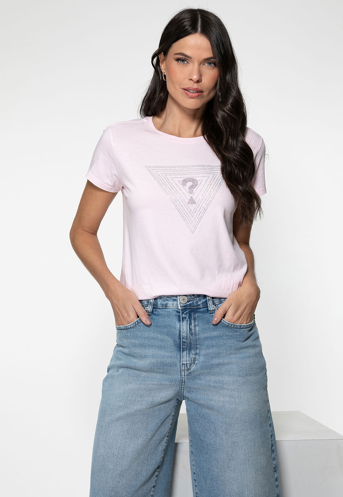 T-shirt Guess Triangs Hot Fix Rosa Claro - Imagem 15