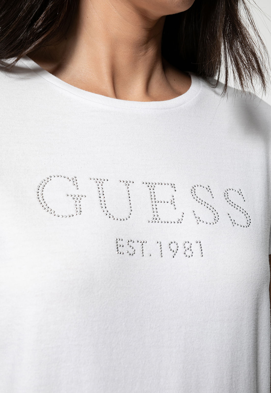 Camiseta Guess Manga Dobrada Hotfix Branco - Imagem 3