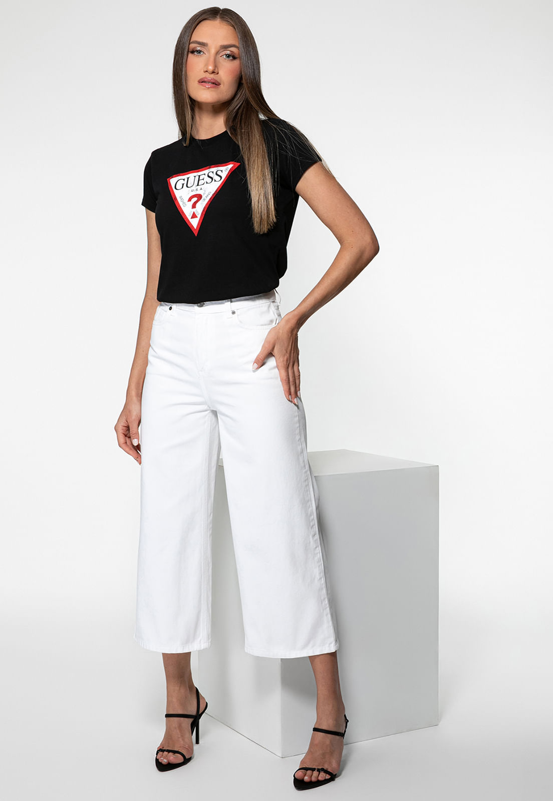 Calça Sarja Wide Leg Cropped Branco - Imagem 10