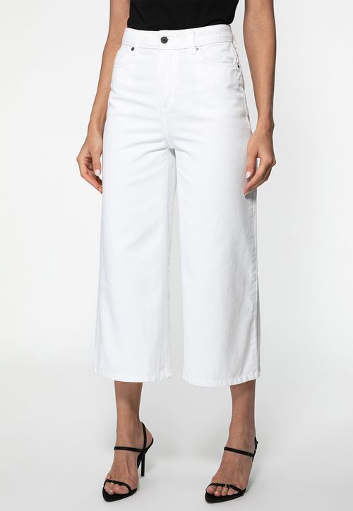 Calça Sarja Wide Leg Cropped Branco