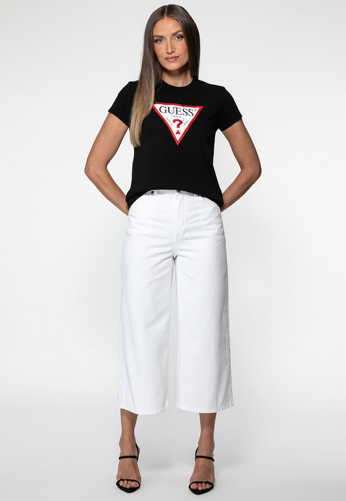 Calça Sarja Wide Leg Cropped Branco - Imagem 17