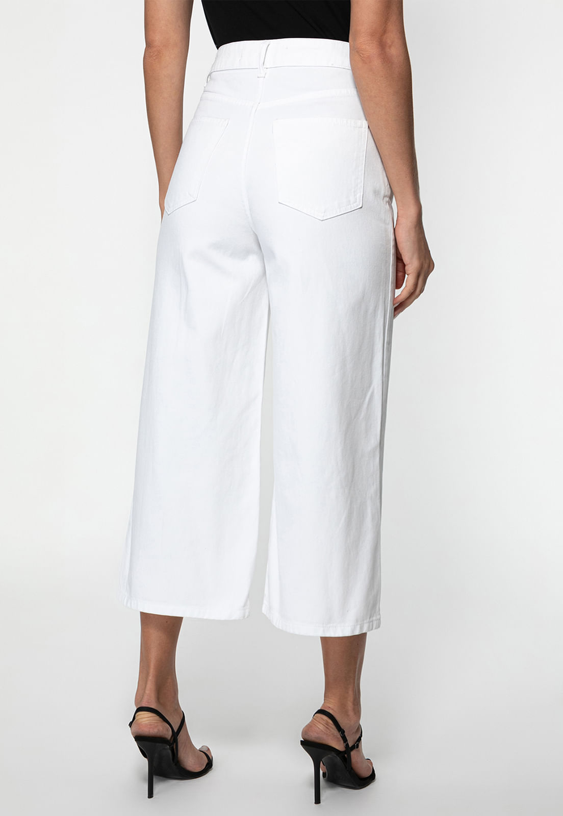 Calça Sarja Wide Leg Cropped Branco - Imagem 24