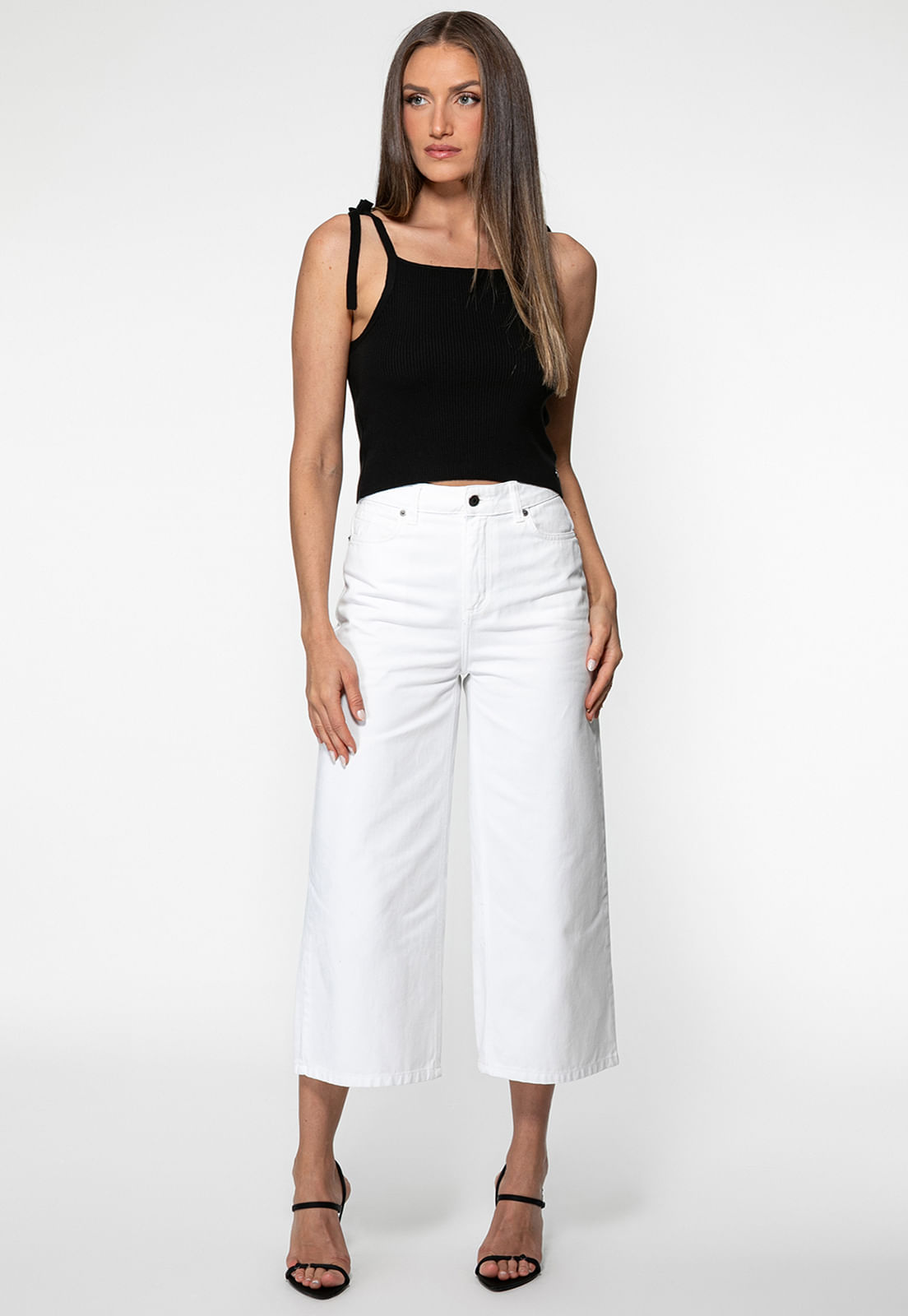 Regata Canelada Alça Laço Preto