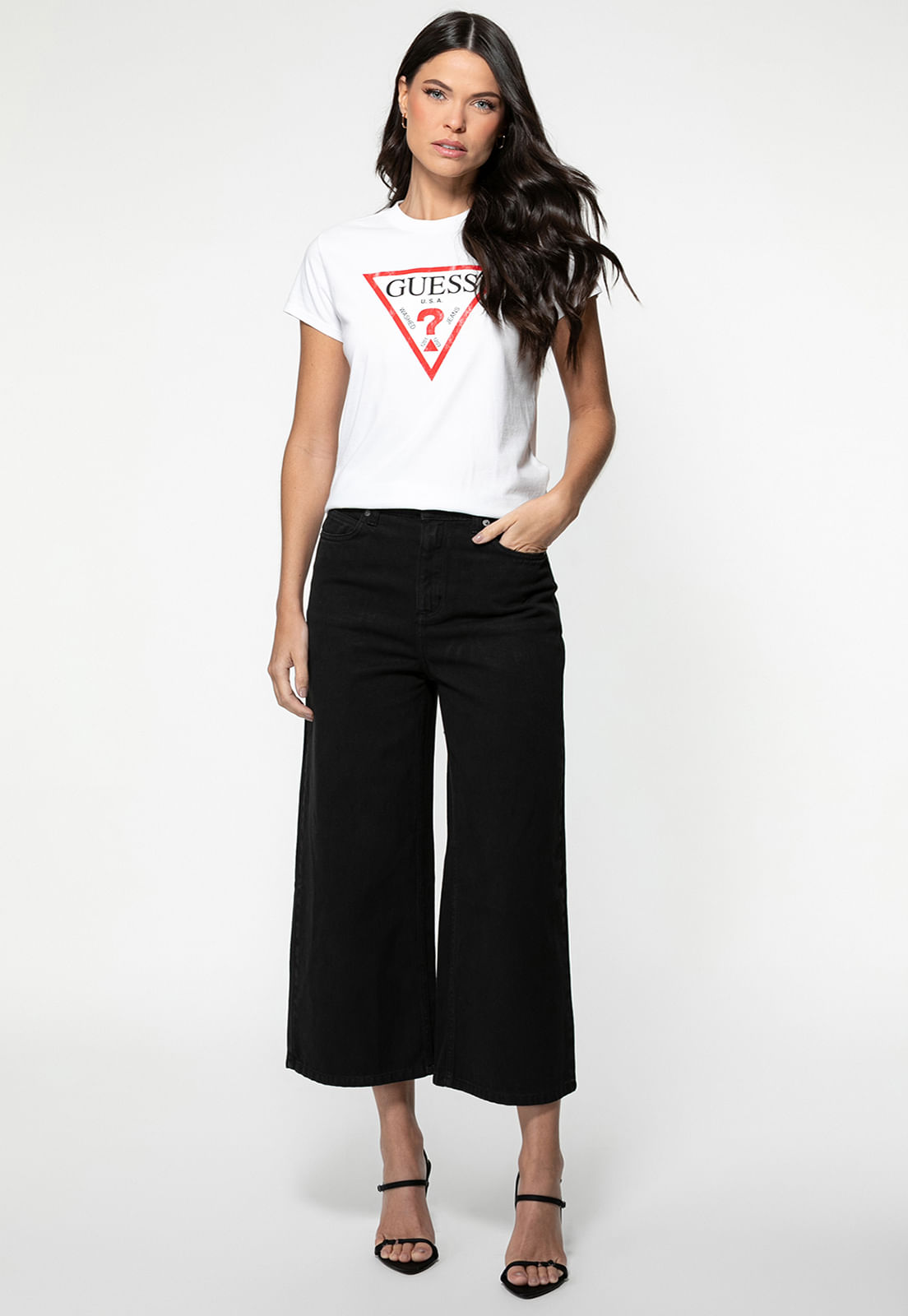 Calça Sarja Wide Leg Cropped Preto - Imagem 7